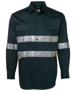 Dark green tradie workwear shirt with reflective tapes